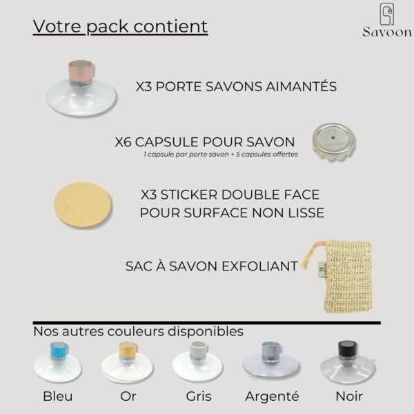 Pack de 3 porte savon Rose or sans drapeau